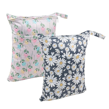 ALVABABY 2pcs Cloth Diaper Wet Dry Bags Waterproof Reusable with Two Zippered Pockets Travel Beach Pool Daycare Soiled Baby Items Yoga Gym Bag for Swimsuits or Wet Clothes L0821