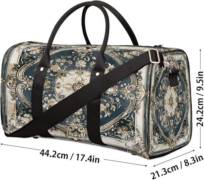 Travel Duffel Bag Carpet Flowers Patterns Sport Tote Gym Bag Waterproof Foldable Carryon Weekend Overnight Training Handbag Sports Duffle Bags for Women Men Boys Girls