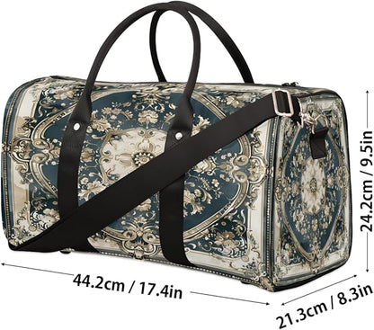 Travel Duffel Bag Carpet Flowers Patterns Sport Tote Gym Bag Waterproof Foldable Carryon Weekend Overnight Training Handbag Sports Duffle Bags for Women Men Boys Girls