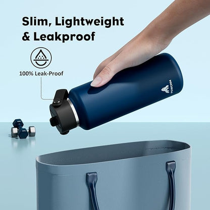 POWCAN 18 oz Water Bottle Insulated for Office: BPA-Free,Leakproof Lid with Straw, Lightweight, Flex Cap, Stainless Steel Insulated Flask for Trekking, Men, Commute, Walking, Cycling (Indigo Blue)