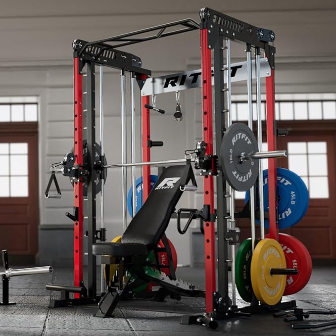 RitFit M1 Pro Smith Machine with Cable Crossover System, Multi-Function Squat Rack Power Cage for Home Gym, Power Rack and Packages