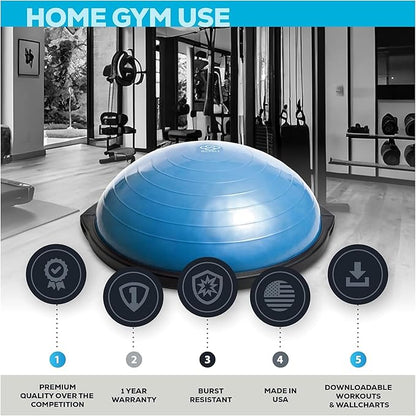 BOSU Pro Balance Trainer, Half-Ball Training Equipment, 300 lb Capacity, Stability Exercise Tool with Resistance Bands Non-Slip Base, Blue