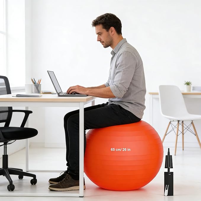 Exercise & Pilates Yoga Ball Anti-Burst and Slip Resistant - for Fitness, Pregnancy, Stability, Balance, Core Workout - Red Training Ball w/Quick Pump for Home Office Gym