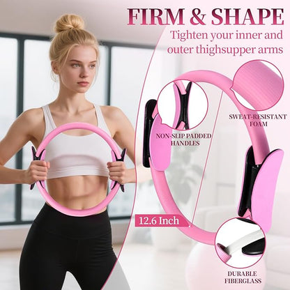 Pilates Essentials Kit for Women 15 Pcs Pilates Equipment for Home Workouts with Yoga Circle Ball Ring, 5 Resistance Bands,Pedal Puller Resistance Band,Anti Slip Socks for Starter Set