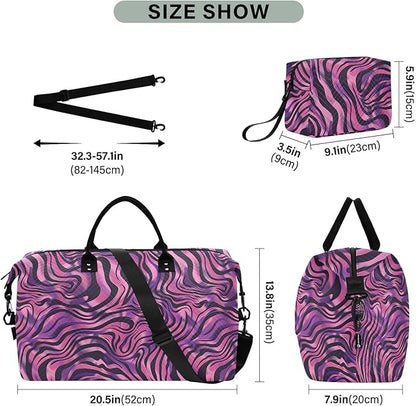 Weekender Bags Travel Duffel Gym Bag Zebra Print Purple Carry on Overnight Tote Bag with Toiletry Bag for Airplane Travel Trip Gym Yoga