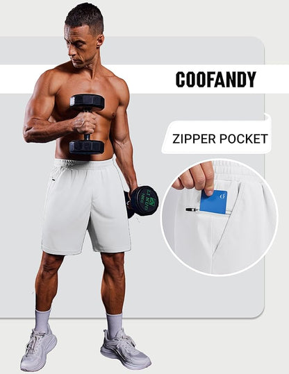 COOFANDY Mens Gym Athletic Shorts with Zipper Pockets Quick Dry 7" Workout Running Training Shorts