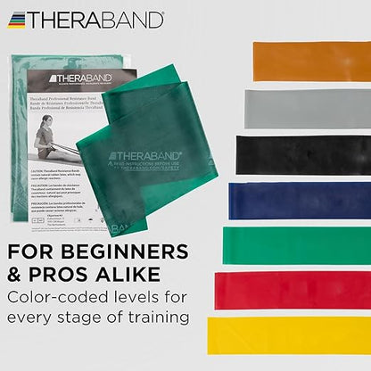THERABAND Professional Latex Resistance Bands, Individual 6 Ft Elastic Band for Upper & Lower Body Exercise, Physical Therapy, Pilates, At-Home Workouts, 6 Foot, Green, Heavy, Level 4