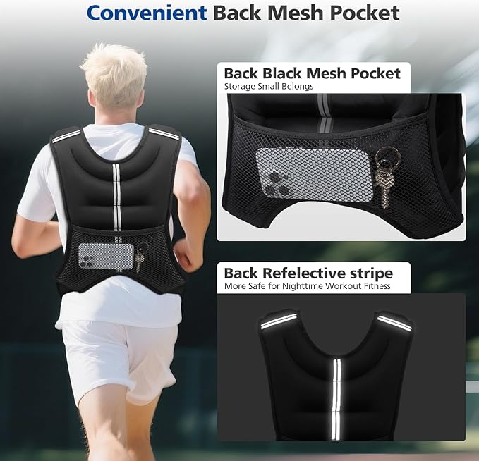 Weighted Vest for Woman Men,8 lb Weight Vest Reflective Stripe with Adjustable Strap Pocket Running Vest Workout Strength Training Walking