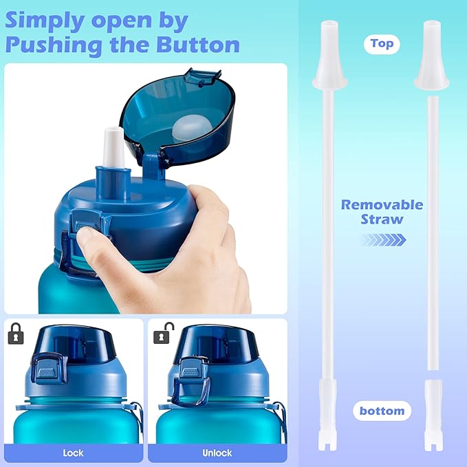 Gallon Motivational 64/100 oz Water Bottle with Time Marker & Straw, Large Daily Water Jug for Fitness Gym Outdoor Sports, Remind of All Day Hydration, Leak Proof, BPA Free (blue+purple, 100oz)
