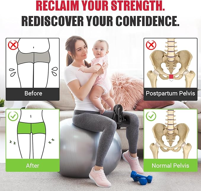 Thigh Trainer for Women, 10-100lb Adjustable Resistance Inner Thigh Exerciser with Leg Band & Poster for Kegel Exercise, Pelvic Floor Trainer for Postpartum Rehabilitation Home Gym