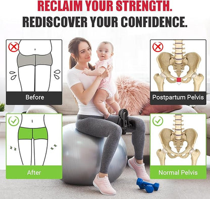 Thigh Trainer for Women, 10-100lb Adjustable Resistance Inner Thigh Exerciser with Leg Band & Poster for Kegel Exercise, Pelvic Floor Trainer for Postpartum Rehabilitation Home Gym