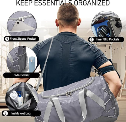 Gym Bag 36L Large Travel Duffel Bag For Men&Women Water-Resistant Sport Bags With Shoes Compartment Wet Pocket Heavy Duty Weekender Overnight Carry On Bag For Gym, Yoga, Swim, Travel