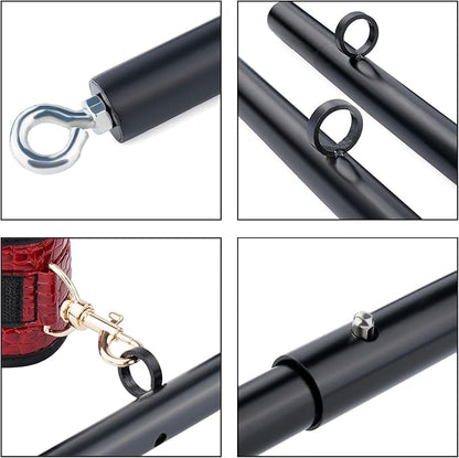 Heavy Duty Stainless Steel Expandable Spreader Bar with 4pcs PU Black--Pink Skull Pattern Detachable Adjustable Straps,Workout Bar for Home Indoor Gym Training Kit