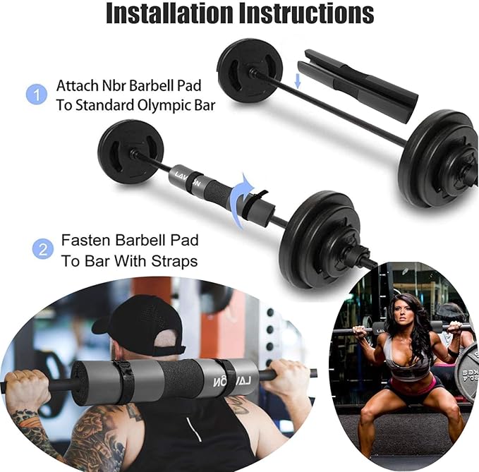 Squat Pad Set - Foam Barbell Pad for Squats Cushion, Lunges & Bar Padding for Hip Thrusts - Standard Olympic Weight Bar Pad - With Ankle Straps, Wrist Straps for Weightlifting