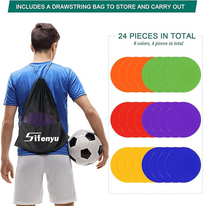 4Inch 9 Inch Poly Spot Markers for Gym Floor Poly Spots, 12/18/24/36 Pcs Round Non-Slip Rubber Floor Dots Agility Markers Flat Cones for Sports Soccer PE Training, Dance, Classroom Activities