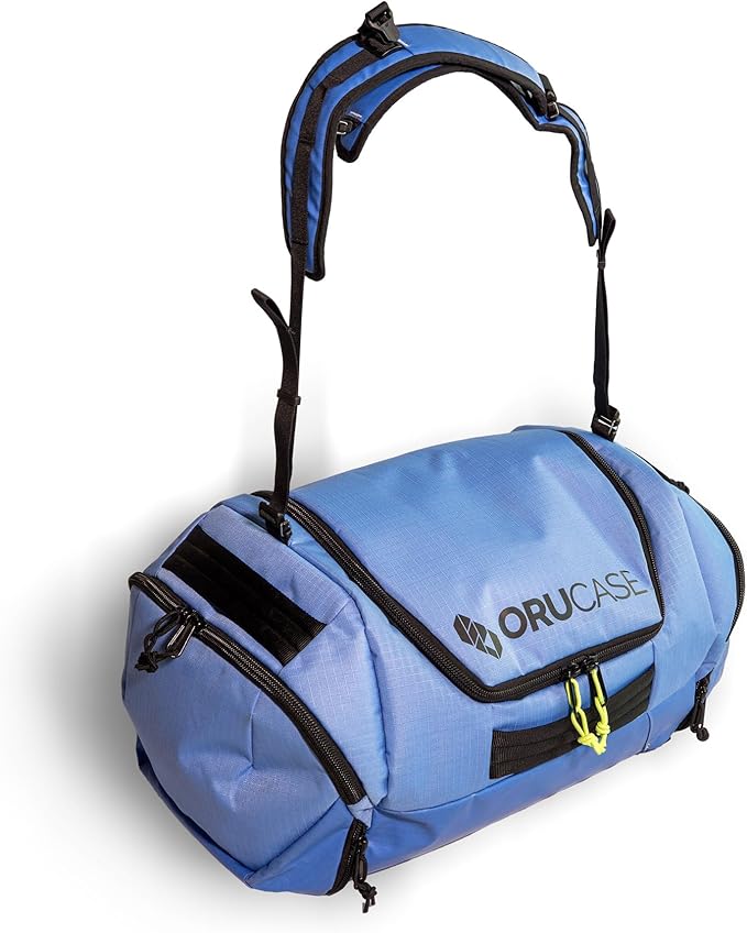 ORUCASE Janus Duffel Bag 55L – Multi-Sport Gear Duffel with Ventilated Shoe Pockets, Removable Stuff Sacks & Convertible Backpack Straps – Travel Gym Bag for Cycling, Running & Skiing - Blue