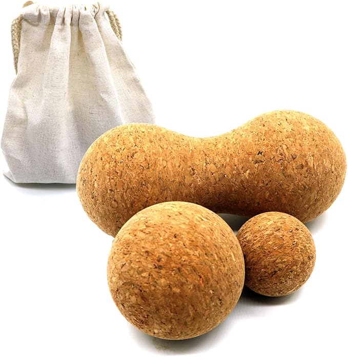 Cork Massage Ball Set for Fascia Release After Exercise, Yoga,Trigger Point Therapy, Relax Muscles, and Relieve Stress,Set of 3 （5.4"*2.4"+2.4"+1.7" Lacrosse Massage Balls