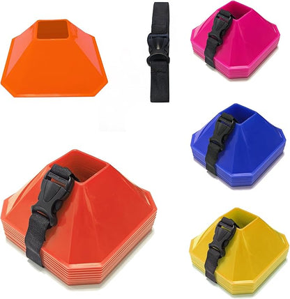 Sports Square Training Cones (Set of 10) - APEX PRO Sports - Training Cones with Carry Strap for Training, Soccer, Football, Basketball,Kids and Other Sports and Games