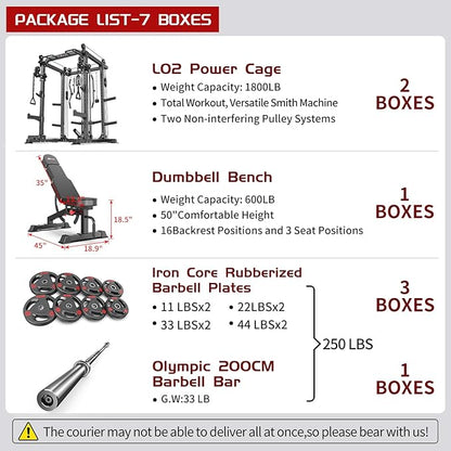 Multi-Purpose Squat Rack,Smith Machine Weight Rack Set with Cable Crossover System, Home Gym Power Racks, Power Racks and Packages
