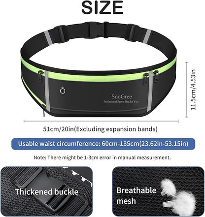 Slim Running Belt Fanny Packs for Women & Men Runners Pouch Waist Pack Phone Holder Large Crossbody Runners Bag Gear Accessories for Running Hiking Traveling Sports Adjustable Strap