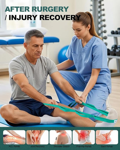 Trideer Stretching Strap with Loops & Leg Lifter, Non-Elastic PT-Style Physical Therapy Strap for Knee Replacement Rehab, Hamstring, Calf & Back Stretcher Mobility, Hip, Shoulder & Yoga