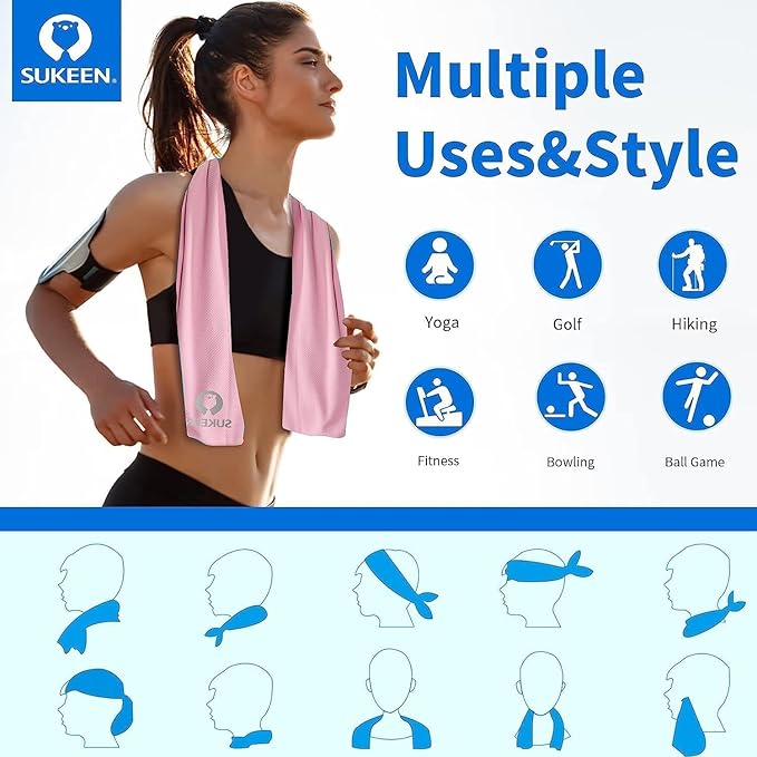 Sukeen Cooling Towels (40"x12"), Cooling Towels for Neck and Face, Soft Breathable Chilly Sweat Towel, Cooling Towel for Gym, Sport, Running, Camping, Fitness, Workout & More Activities
