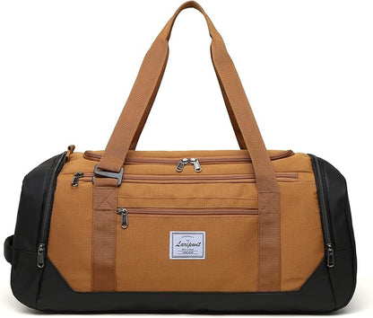 Laripwit Travel Duffle Bag for men 40L Medium Sports Gym Bag with Wet Pocket & Shoes Compartment Weekender Overnight Backpack for Traveling Duffel Bag Backpack for Women, Brown
