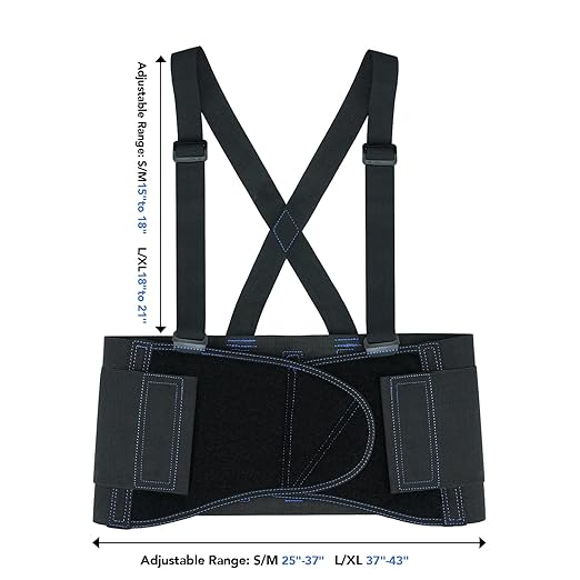 20-541 Industrial Work Back Brace, Back Support Belt with Suspenders, Lower Lumbar Support for Heavy Lifting, Removeable Straps, L/XL