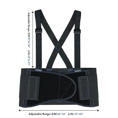 20-541 Industrial Work Back Brace, Back Support Belt with Suspenders, Lower Lumbar Support for Heavy Lifting, Removeable Straps, L/XL