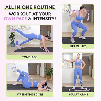 Portable Pilates Bar Kit with Resistance Bands (20, 30, 40, 50 LBS) – Adjustable Home Workout Equipment with 8 Week Training Program – Full Body Fitness Bar for Pilates, Strength Training