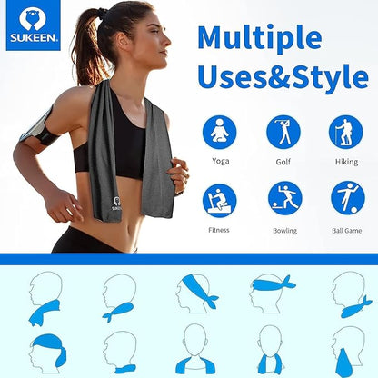 Sukeen 4Pack Cooling Towel (40"x12") for Neck and Face, Soft & Breathable Chilly Sports Towel, Quick-Drying Sweat Absorbing Cooling Neck Wraps Cooling for Yoga, Sport, Running, Workout