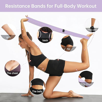Fabric Resistance Bands - 3-Pack Set, Long Cloth Exercise Bands for Home Workout Strength Training, Yoga & Pilates | with Storage Bag
