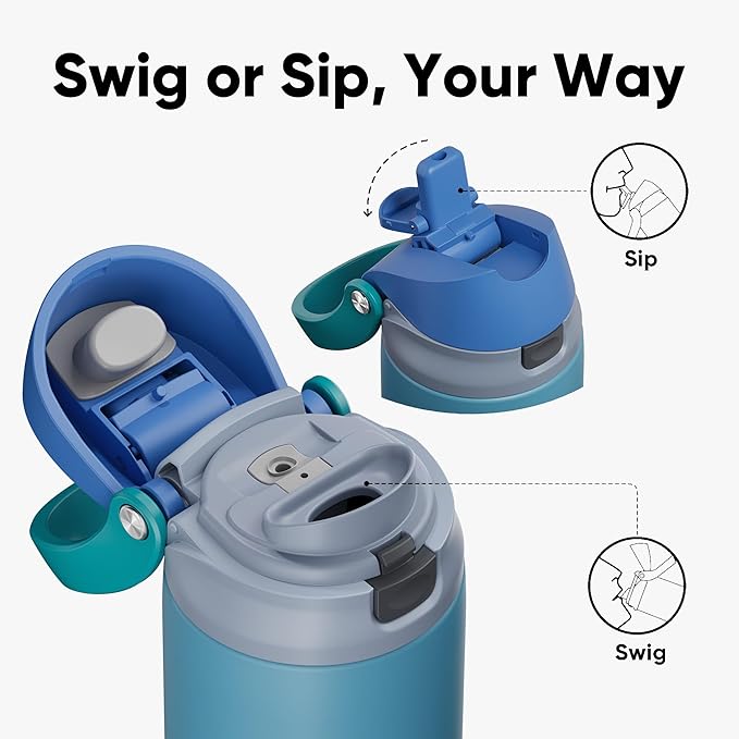 ENCOOL Leakproof Insulated Water Bottle with Straw Dual-Sip Water Bottle Bag-Safe Design for Work, Commute & Gym – Keeps Drinks Cold All Day, 40 oz, Teal Blue