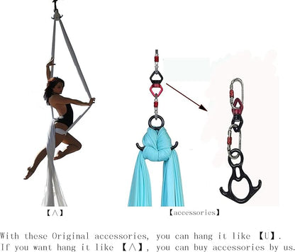 DASKING Aerial Silks Starter Kit - Durable 11Yards of Aerial Yoga Hammock with Hardware, Aerial Swing for Acrobatic Flying Yoga & All Levels (Aerial Rigging Point Up to 14ft)