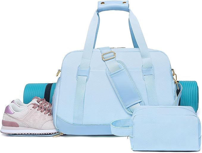 Sports Gym Bag for Women, Travel Duffle Bag with Shoe Compartment & Wet Pocket, Fitness Yoga Bag