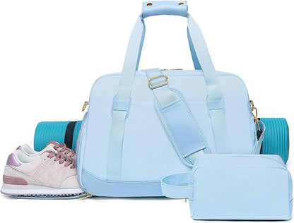 Sports Gym Bag for Women, Travel Duffle Bag with Shoe Compartment & Wet Pocket, Fitness Yoga Bag