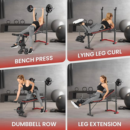 OPPSDECOR Foldable Weight Bench Set with Preacher Curl Pad and Squat Rack, 660LBS Adjustable Bench Press with Leg Extension and Leg Curl, Incline Decline Home Gym Bench for Women Teens Full Body Strength Training