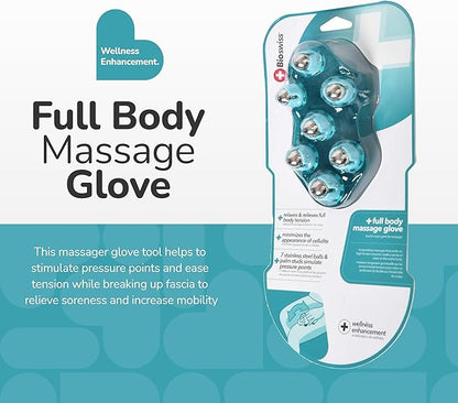 BioSwiss Massage Glove with Steel Roller Balls, Handheld Full Body Massager for Back, Neck, Shoulders, and Legs