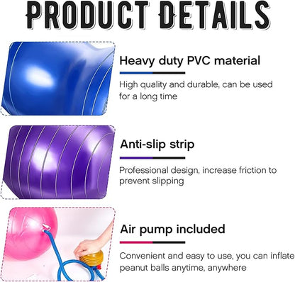 Jexine Peanut Ball for Kids Therapy - 3-Piece Anti-Burst Set, Yoga Balance Exercise Ball for Pregnancy & Home Gym, Includes 1 Pump & 3 Size Options