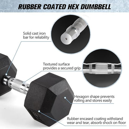 RitFit Rubber Coated Hex Dumbbell Set with Rack, 5-780LB for Home Gym Strength Training, Anti-Slip Knurled Handle, Hexagon Anti-Roll, Heavy-Duty Storage Rack