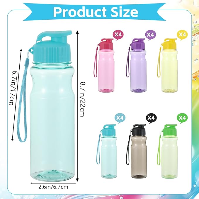 24 Packs Water Bottle Bulks 17 oz Plastic Sports Water Bottles Bulk Reusable Large Bottles with Leak Proof Pull Top Cap for Fitness Gym Travel