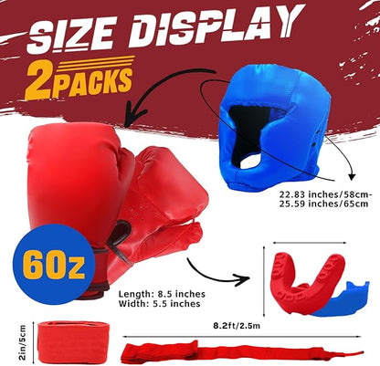 14 Pcs Boxing Set Boxing Equipment Set for Beginners Including 2 Pair of 6 oz Boxing Gloves Headgear Helmet Hand Wraps Mouth Guards Gifts for Kids Beginners Training Equipment