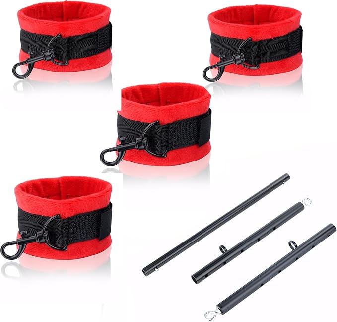 Heavy Duty Stainless Steel Expandable Spreader Bar with 4pcs PU Black--Pink Skull Pattern Detachable Adjustable Straps,Workout Bar for Home Indoor Gym Training Kit