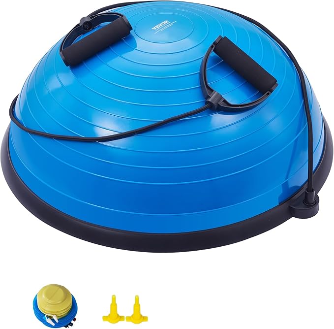 VEVOR Half Exercise Ball Trainer, 23/26 inch Balance Ball Trainer, 1500lbs Capacity Stability Ball, Yoga Ball with Resistance Bands & Foot Pump, Strength Fitness Ball for Home Gym Full Body Workout
