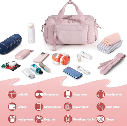 Small Gym Bag for Women, Mini Duffle Bag with Wet Compartment, 12L Travel Carry on Weekender Bag for Sports, Workout and Fitness, Pink