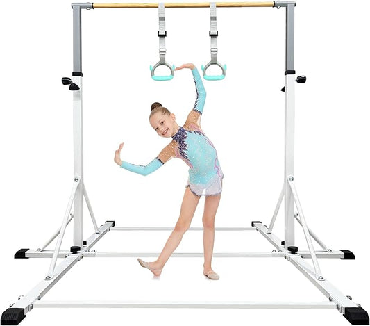 86 York Gymnastics Bar for Kids Ages 3-20, 5FT Base Length, 42" to 63" Adjustable Height, Horizontal Bar, Kip Bar for Gymnast, Gymnastic Training Equipment for Home, Gym Center