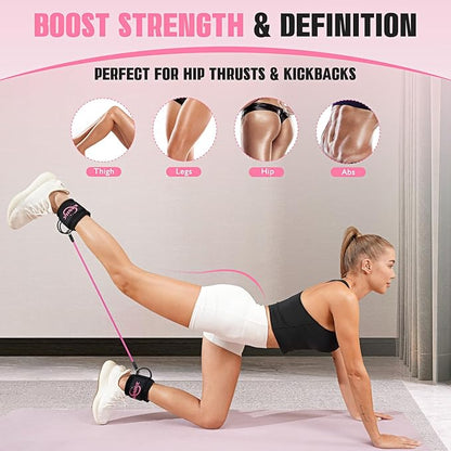 Ankle Resistance Bands with Cuffs, Resistance Bands for Working Out, Home Gym Workout Equipment for Women, Pilates Exercise, Hip, Leg, Glute Ankle Weights Training- Exercise Guides Included
