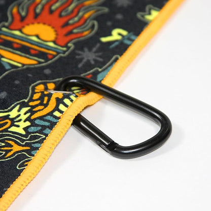 RokFit Gym & Golf Towel – Multi-Use, Quick-Dry, Durable Utility Towel with Bold Graphic and Carabiner Clip (Tattoo Flash Pattern)