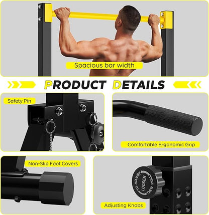 DlandHome Foldable Power Tower Pull Up Bar Dip Station, Adjustable Height Multifunction Workout Pull Up Tower Station for Home Gym, Strength Training Equipment, Triangular Legs, Up to 330lbs