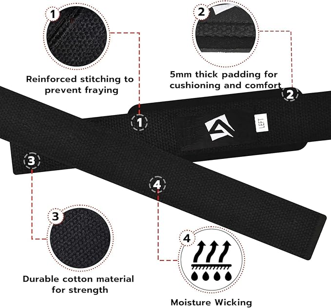 AQF Lifting Wrist Straps for Weightlifting, Powerlifting & Deadlifts – 23” Neoprene Padded Cotton Straps for Strength Training & Gym Workouts - Maximum Grip Support for Men & Women